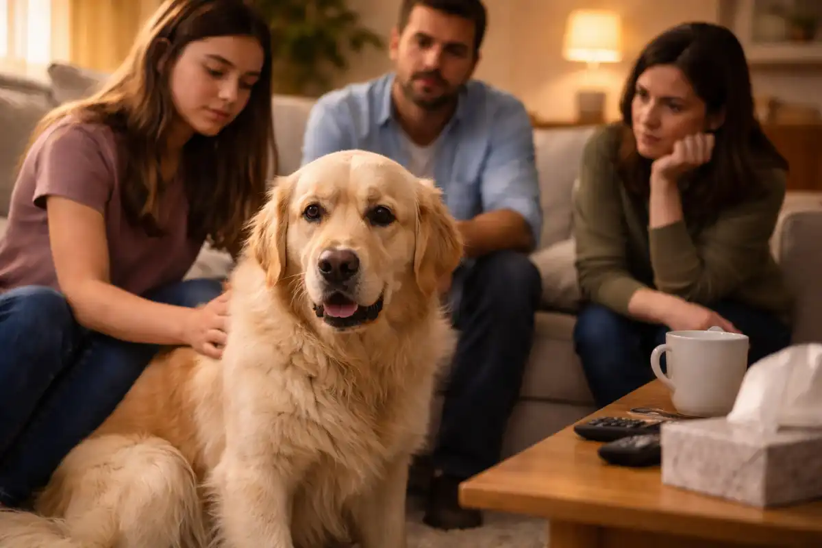 A stressed dog at home